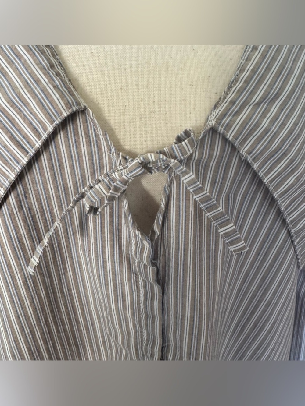 Deiji Studios Collared Tie Shirt in Seas Stripe Size Large - Picture 8 of 14